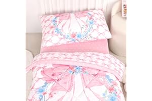HNHUAMING Toddler Bedding Set for Girls, 4 Piece Toddler Bedding Sets Pink Toddler Bed Comforter Set Includes Soft Reversible Comforter, Fitted Sheet, Flat Sheet, Envelope Pillowcase, Cute Bow