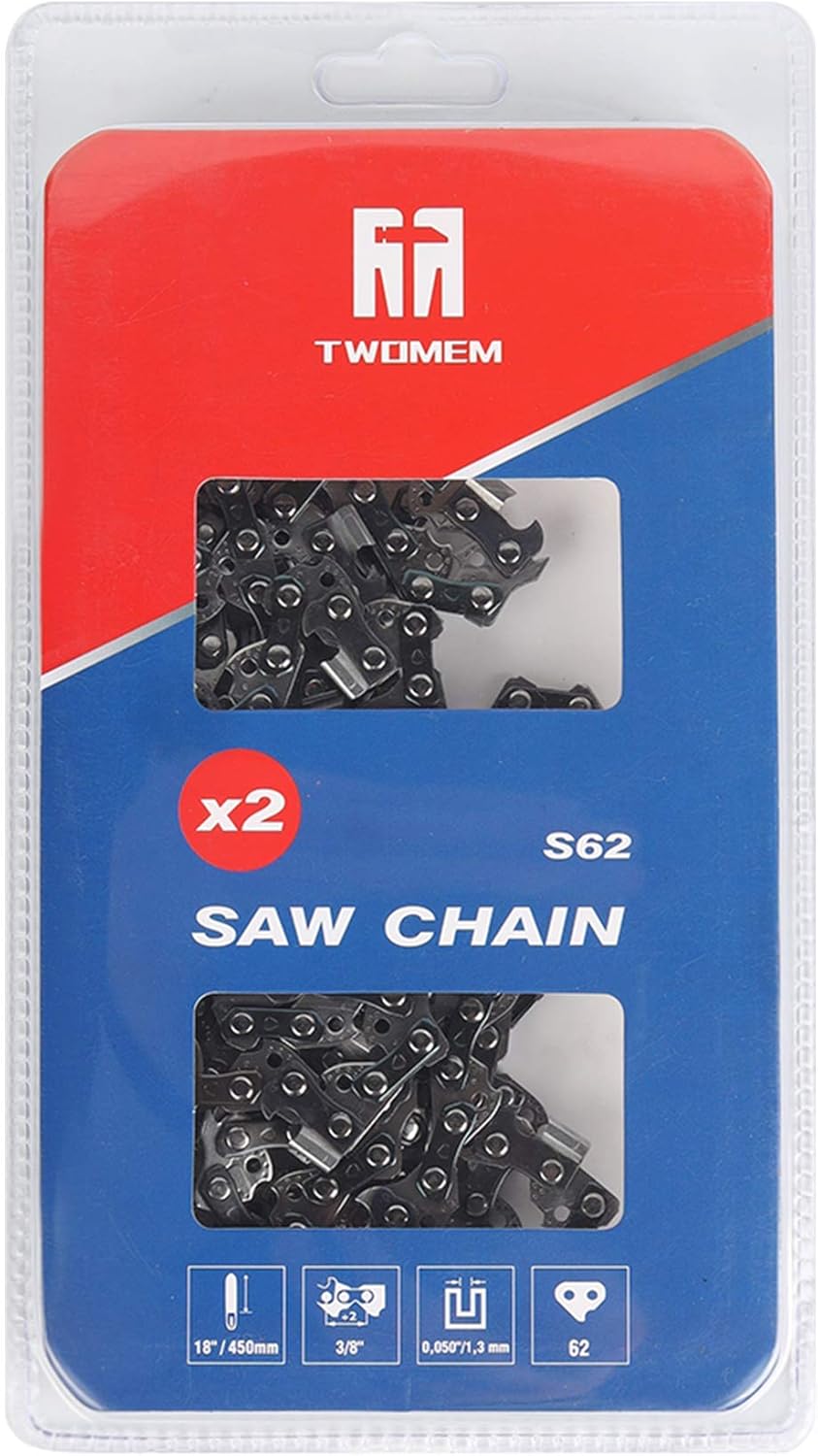 TWOMEM 2PCS S62 18 Inches Chainsaw Chain 3/8’’ LP .05 Inch 62 Drive Links for Craftsman/Sears,Echo,Homelite,Husqvarna,McCulloch,Poulan: Garden & Outdoor