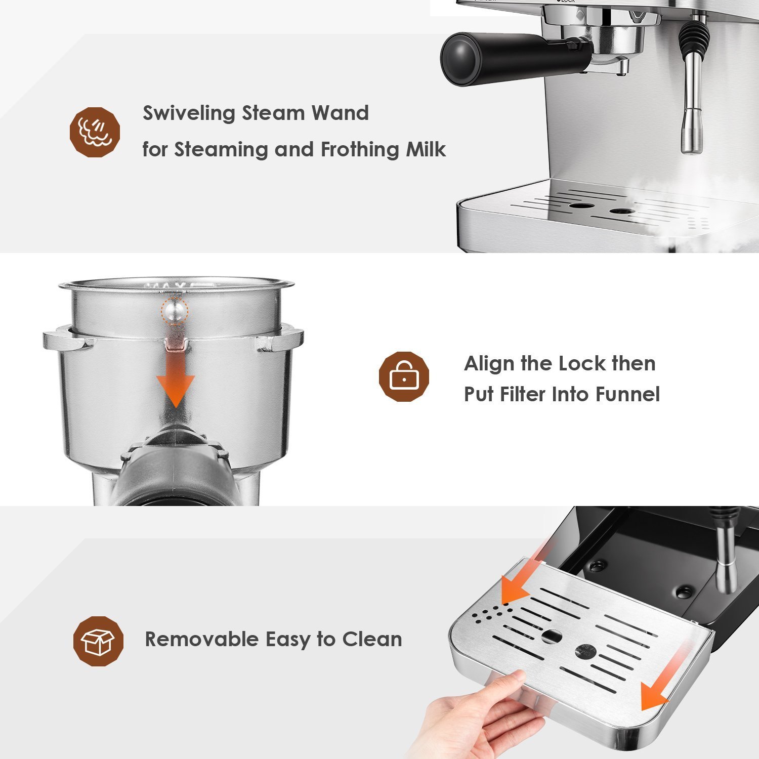 AICOK Espresso Machine, Cappuccino Maker, Latte Coffee Maker, Moka