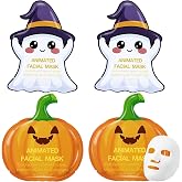 Loopeer 4 Pcs Halloween Facial Mask Sheet Bundle Gifts for Women | Halloween Basket Stuffers Gift, Halloween Decor Gifts Pumpkin Ghost Design, Mask Bundle Moisturizing Sheet Face Masks
