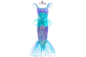 Danvren Mermaid Dress, Mermaid Tail Costume Little Girls Princess Dress up with Crown for Girl 3-8 Gift
