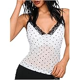 MakeMeChic Women's Polka Dots Top Lace Camisole V Neck Spaghetti Strap Sleeveless Y2k Tank Tops