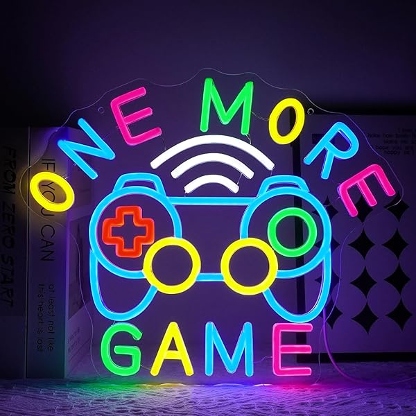 VIRLUSY ONE MORE GAME NEON SIGN FOR GAMING ROOM DECOR DIMMABLE GAMING LED LIGHTS SIGNS GAMER NEON LIGHT FOR WALL DECOR BEDROOM PARTY MAN CAVE DECORATION GIFTS FOR TEENS BOYS KIDS