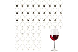 LELE LIFE 52pcs Wine Glass Charms, Letters Wine Charms for Stem Glasses with Rings, Wine Glass Markers Tags Identifiers for D