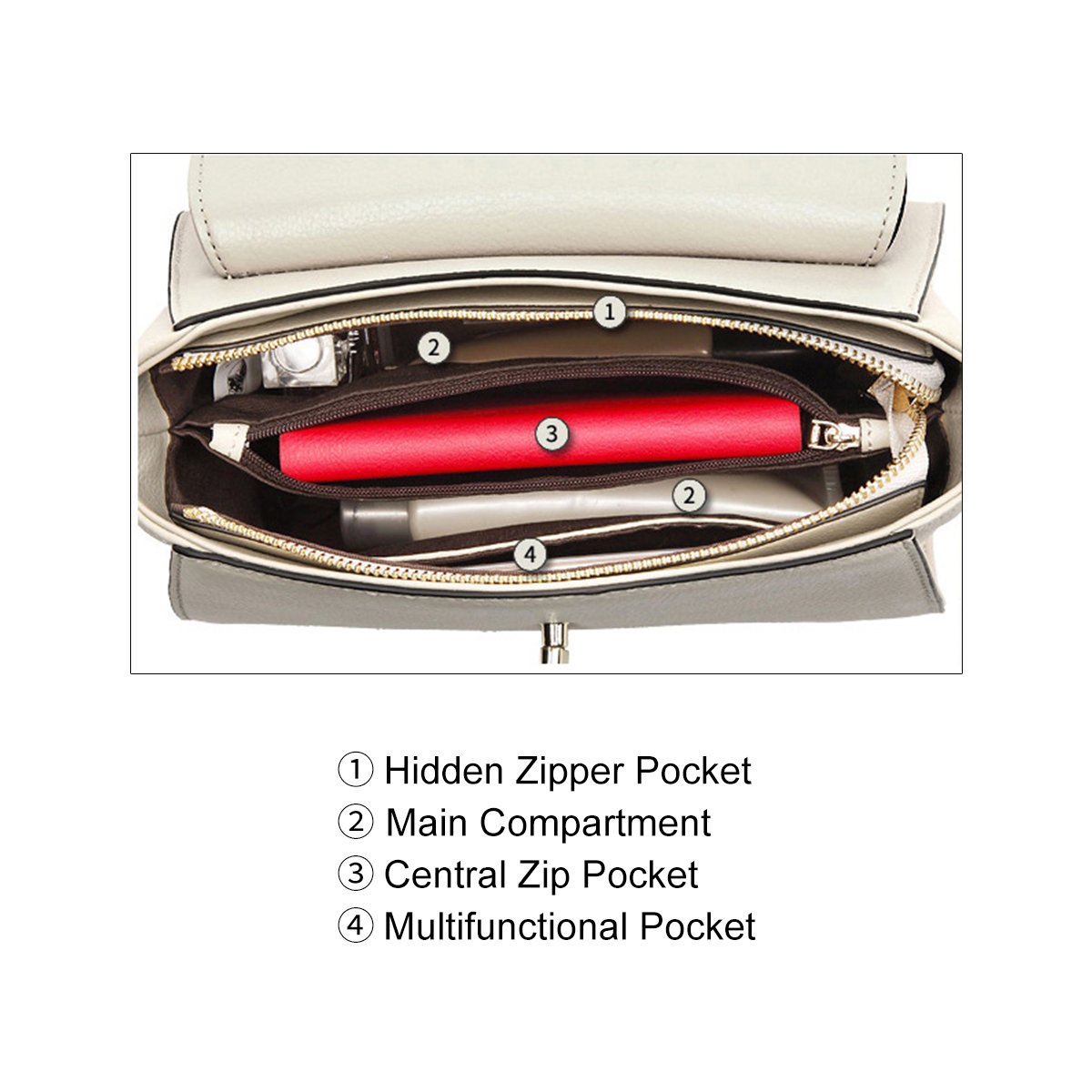 ZOOLER GLOBAL Genuine Leather Handbags for Women Crossbody Bags Large Purse Ladies Shoulder Bag Beige