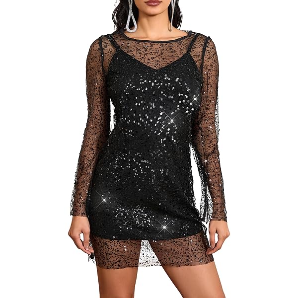 fishnet glitter dress Sparkly Catch Sleeveless Sequin Fishnet Mini Dress main image 1