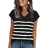 Rapbin Womens Summer V Neck Cap Sleeve Sweaters Knit Lightweight Casual Pullover Tops