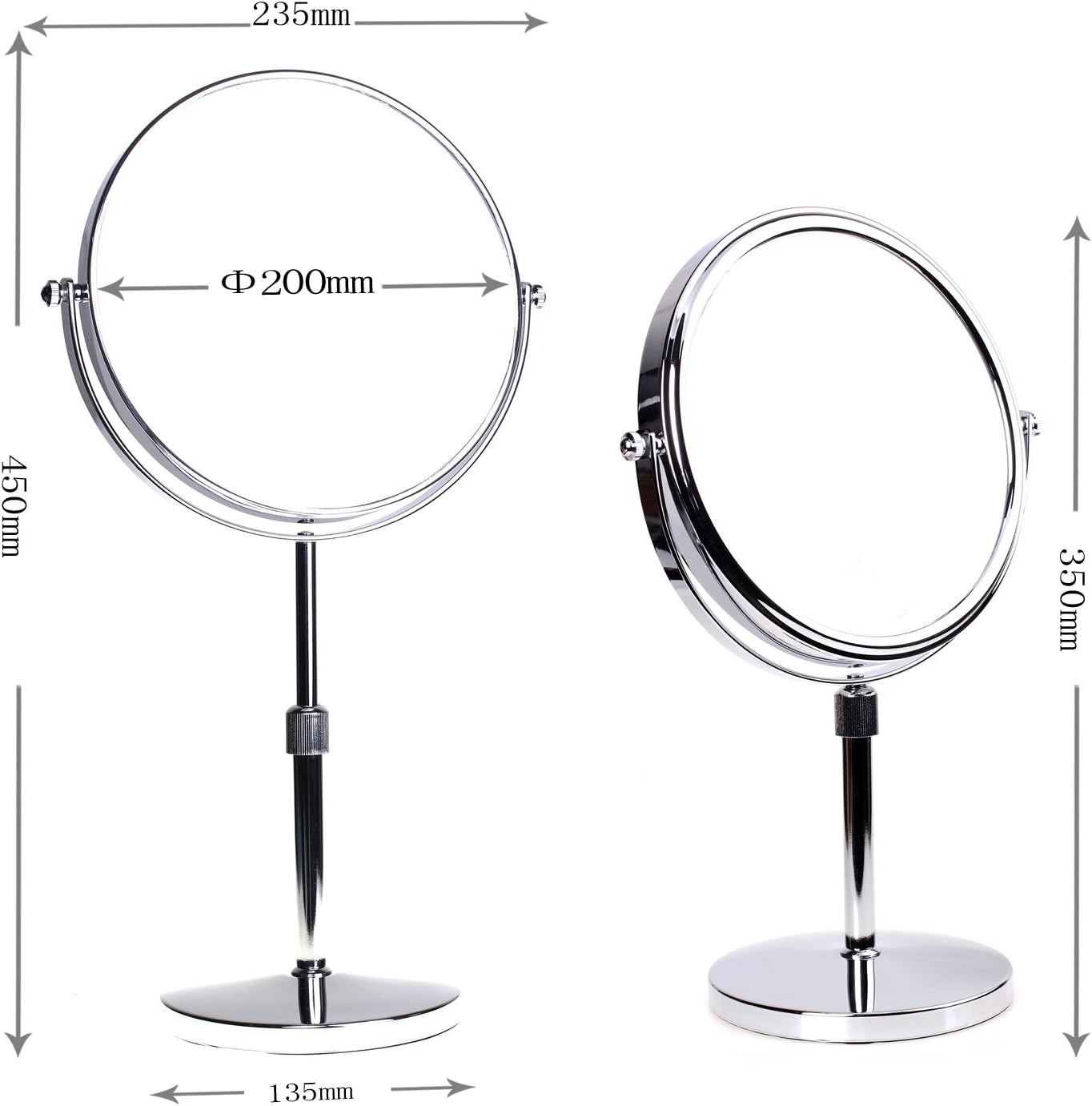 HIMRY Stand HeightAdjustable 10x Magnification, 8 Inch, Mirror 360