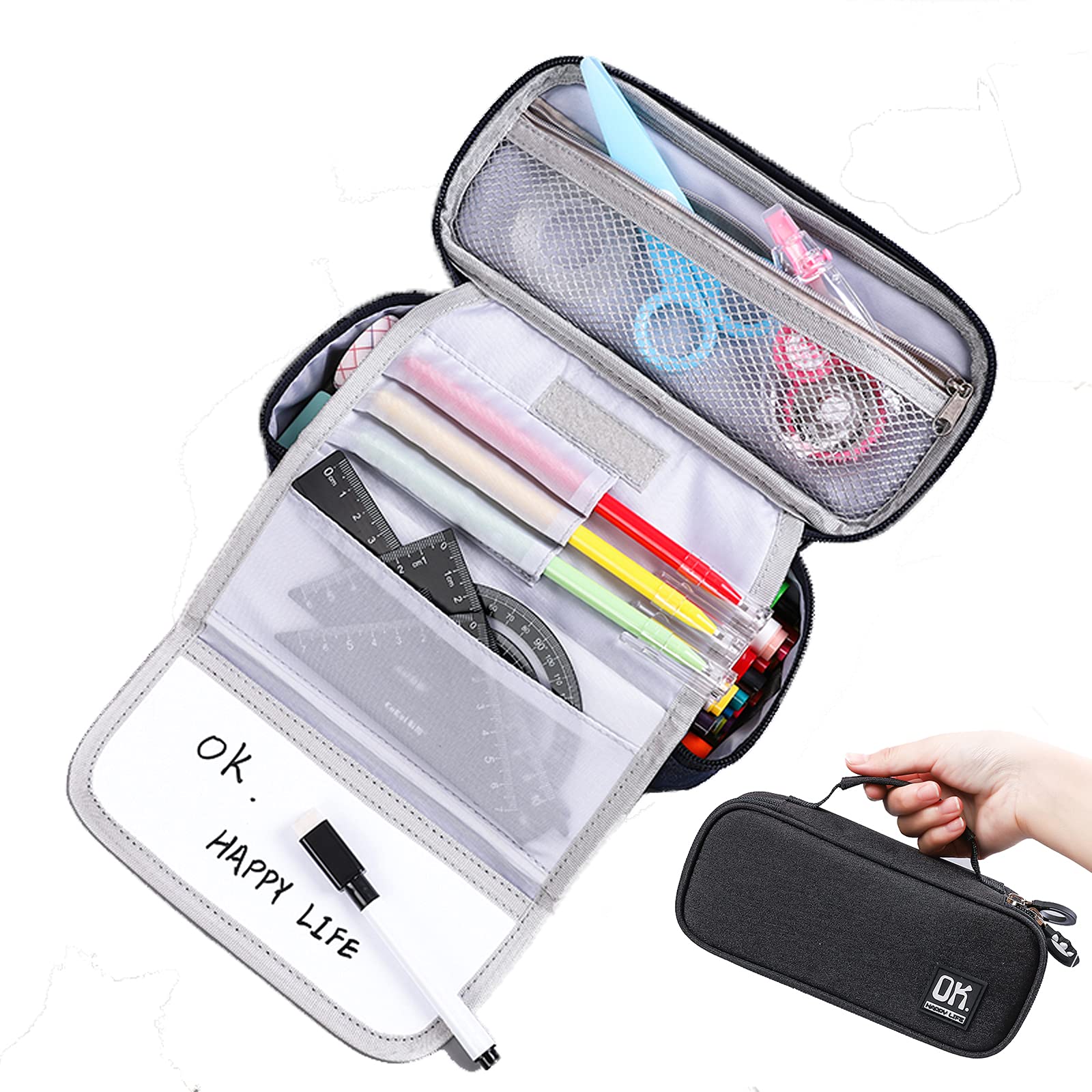 Big Capacity Pencil Pen Case with Writing Board for Teenage Girls Boy Adult Office College School Large Storage High Capacity Bag