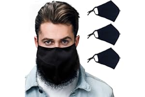 BLU HORN Face Mask from Large to 2XL(X-Large), with nose wire, adjustable loop, breathable (XX-Large, Black (3-Pack))
