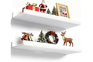 Boswillon Floating Shelves Wall Mounted Set of 2, Modern White Shelves for Bedroom, Nursery Shelves with Lip, Display Picture Ledge Shelf for Wall Decor Living Room Bathroom Kitchen - White