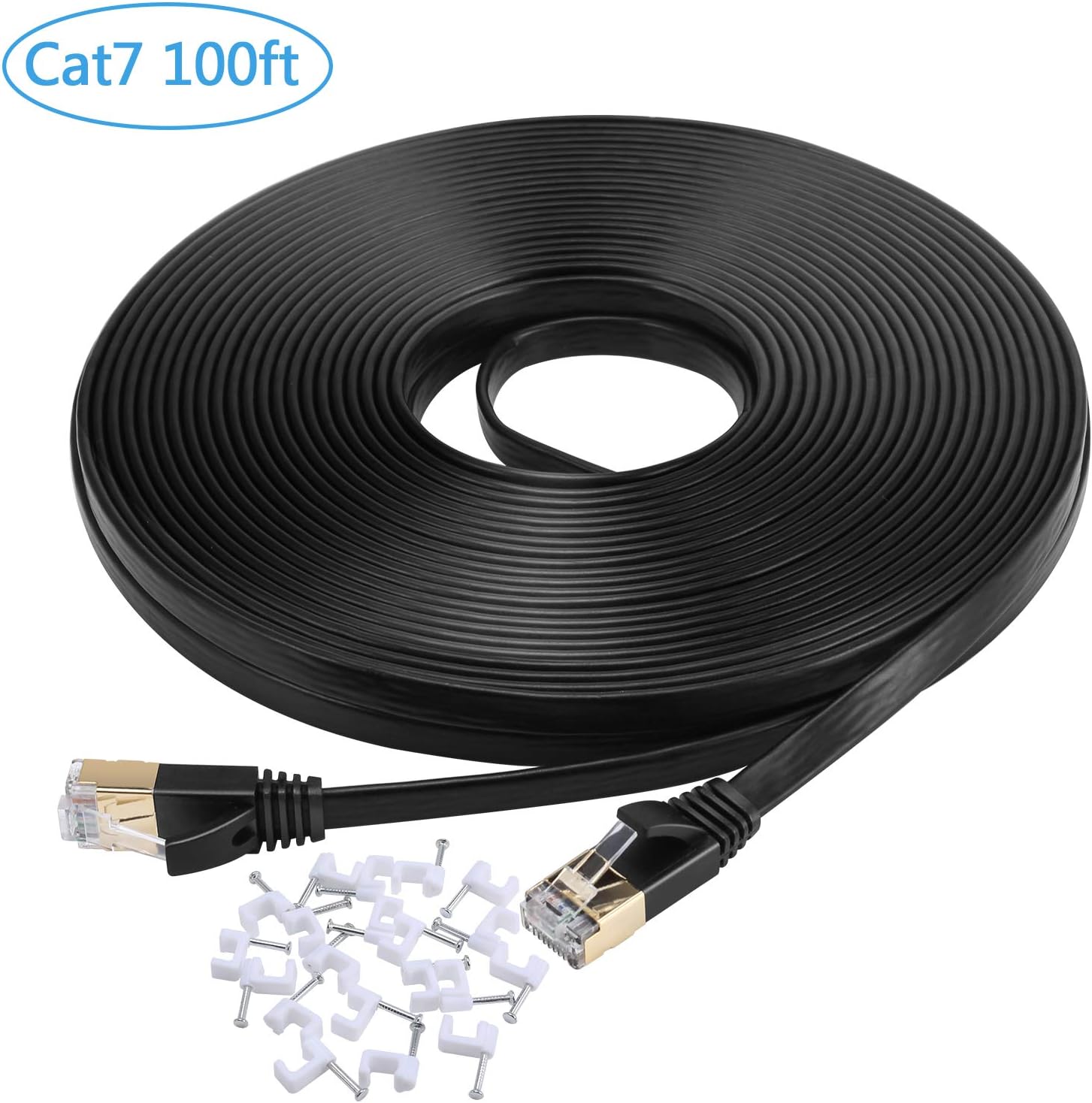 TOROCAT 30m(100ft) Ethernet Cable Cat7 Gigabit Lan Network Cable RJ45 Patch Cable 10 Gbps 600 MHz with connector Switch Router Modem Access Point Panel PC Mac – Black