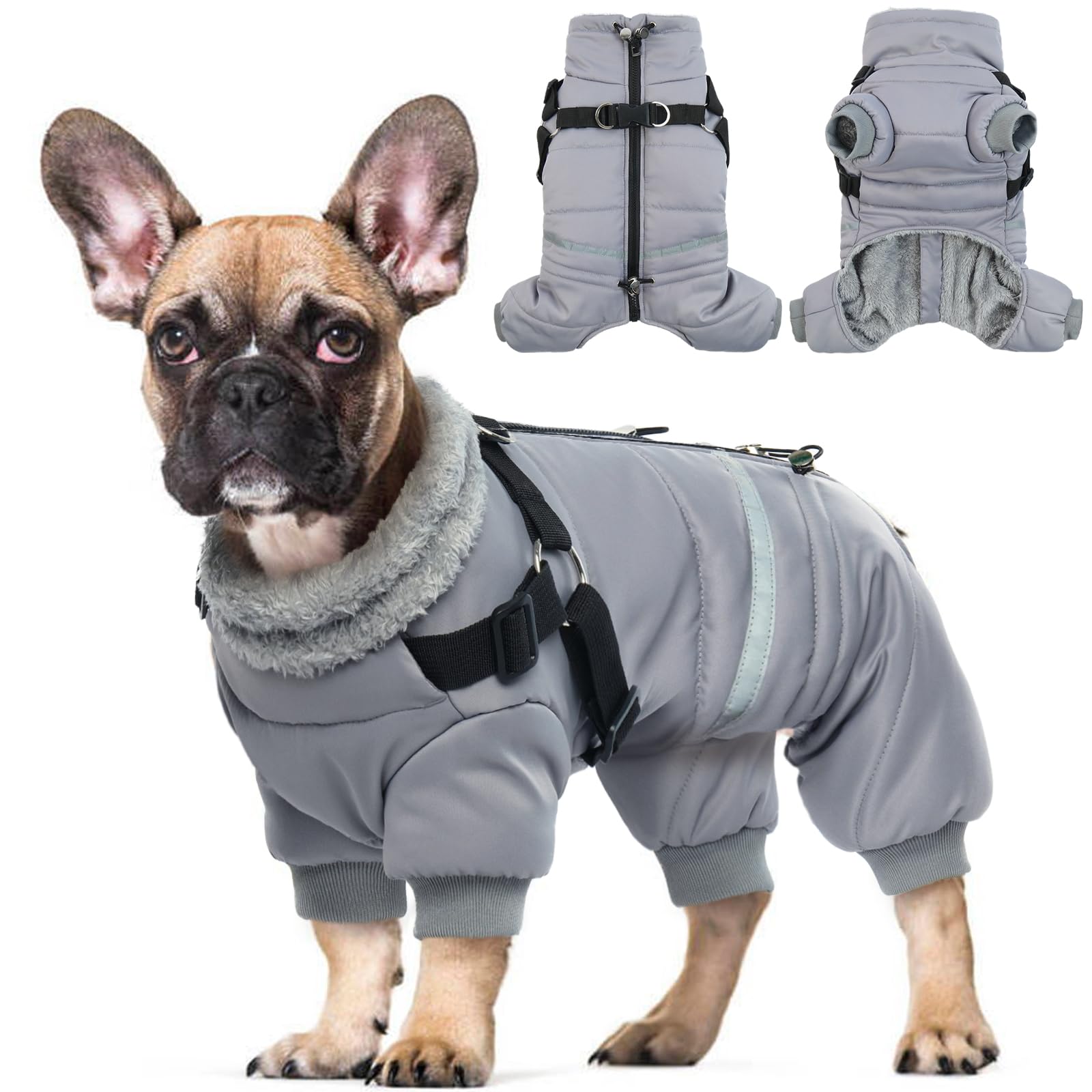 Hjyokuso Warm Dog Jacket, Waterproof With Harness, For Small Medium Large Dogs, With Legs, Winter Coat With Zipper Closure - XL
