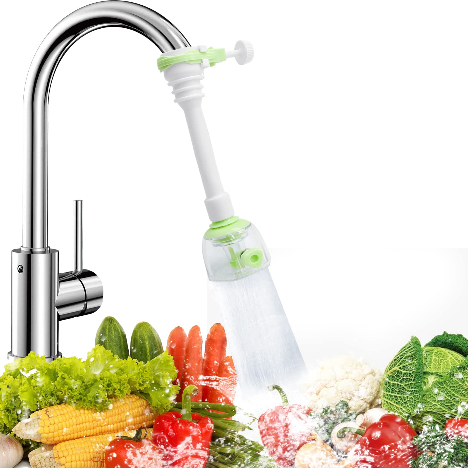 Faucet Kitchen Tap Adapter, Uooker Kitchen Sink Faucet Sprayer Tap Attachment, Anti-Splash Flexible Tap Extender, Adjustable Sprayer Head Water Saving Tap Aerator for Home Kitchen Bathroom(Green)