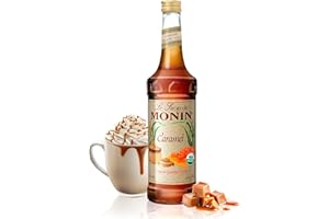 Monin - Organic Caramel Syrup | Premium Syrup for Coffee, Milkshakes, Cocktails & More (BPA-Free Glass Bottle, 750 ml)