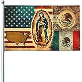 JCPXUZN Mexico US Flag with Virgin of Guadalupe Flag 3x5 Ft Mexican American Banner Indoor Outdoor Decoration