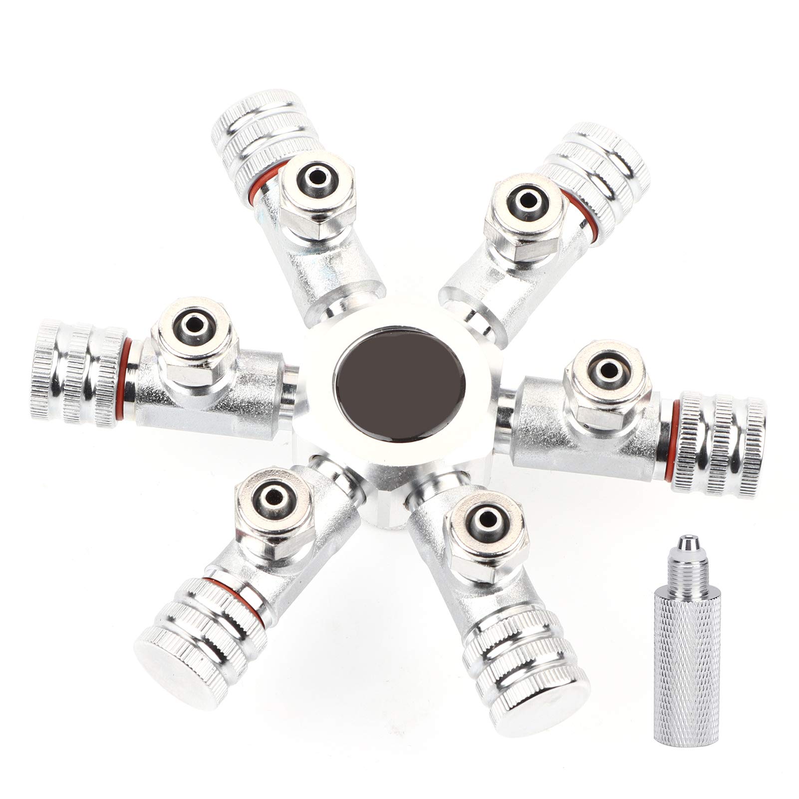 Universal Stainless Steel Aquarium CO2 6-Way Splitter with Needle Valve and Pressure Gauge Connector - 0.22kg