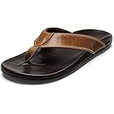 OLUKAI Hikianalia Men's Leather Sandal, Full-Grain Leather, Non-Marking Rubber Traction Pads & Compression Molded Footbed