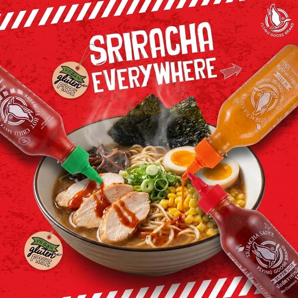 FLYING GOOSE Sriracha scharfe Chilisaucen Mischkarton in 3 Geschmacksrichtungen, ideal zum Verschenken, Würzsaucen aus Thailand zum Würzen, Dippen und Verfeinern, 3 x 100 ml Multipackung 5