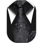 HISDERN Men Floral Ties Woven Classic 3.4" Necktie Set Formal Tie Pocket Square for Wedding with Handkerchief Gift Box