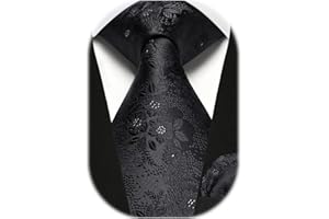 HISDERN Men Floral Ties Woven Classic 3.4" Necktie Set Formal Tie Pocket Square for Wedding with Handkerchief Gift Box