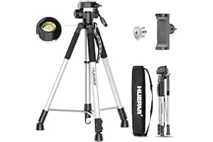 Huepar 70 Inch Professional Laser Level Tripod with 3-Way Swivel Pan Head, Portable Handle, Bubble Level, Quick Release Plate