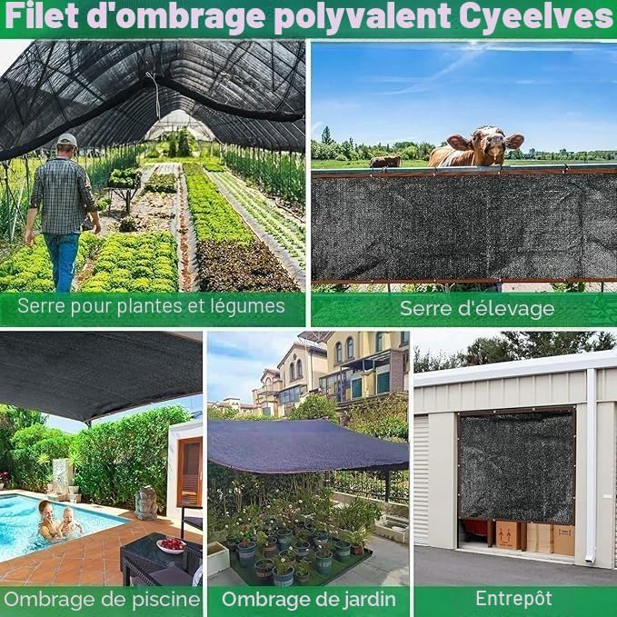 - Filet d'ombrage 2 x 5 m, protection solaire à oeillets, 90% effet ombragé, protection solaire de jardin, filet pare-soleil noir