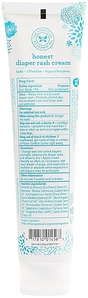 THE HONEST COMPANY HYPOALLERGENIC DIAPER RASH CREAM, MOISTURIZING, CALMING ZINC OXIDE OINTMENT, NEA RECOGNIZED CRUELTY-FREE, 2.5 OZ
