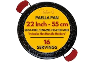 Paelluxe Paella Pan – Enamelled, No-Rust Steel Skillet – Easy-to-Clean Pan for Propane & Gas Burners – Indoor & Outdoor Cooki