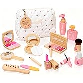 Wooden Pretend Makeup Kit for Toddlers: Non Toxic Mess Free Play Makeup Toy Set for 2 3 4 Year Old Girls - Perfect Toddler Montessori Toys Christmas Birthday Gift Ideas