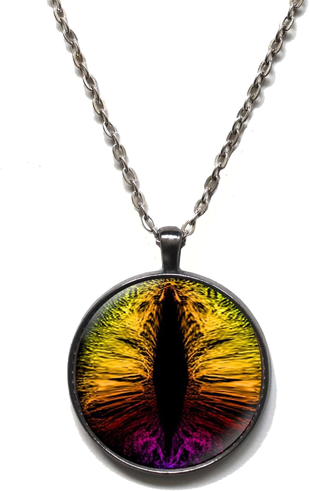 Victorian Vault Steampunk Gothic Dragon Cat Eye Rainbow Round Pendant on Chain
