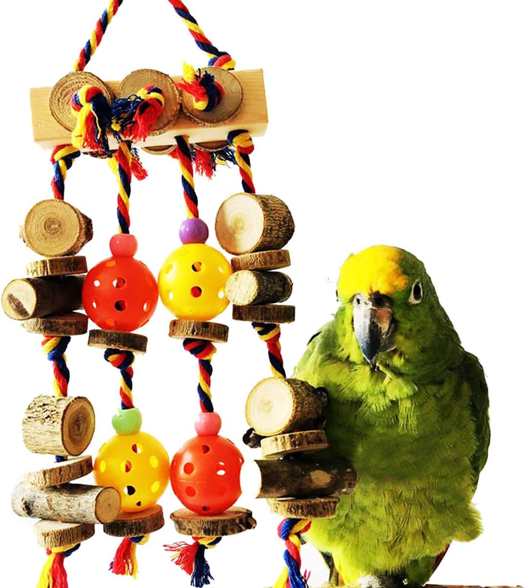 WATFOON Large Size Bird Toy 100% Natural Wood Rattan Swing Toy Climbing Net