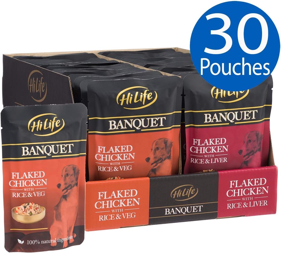 HiLife Banquet Adult Wet Dog Food, Flaked Chicken Breast with Rice & Liver/Flaked Chicken Breast with Rice & Veg