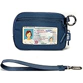 Keychain Wallet for Women Mini Zip Card Holder with ID Window Coin Purse Detachable Wristlet Small Wallets navy blue