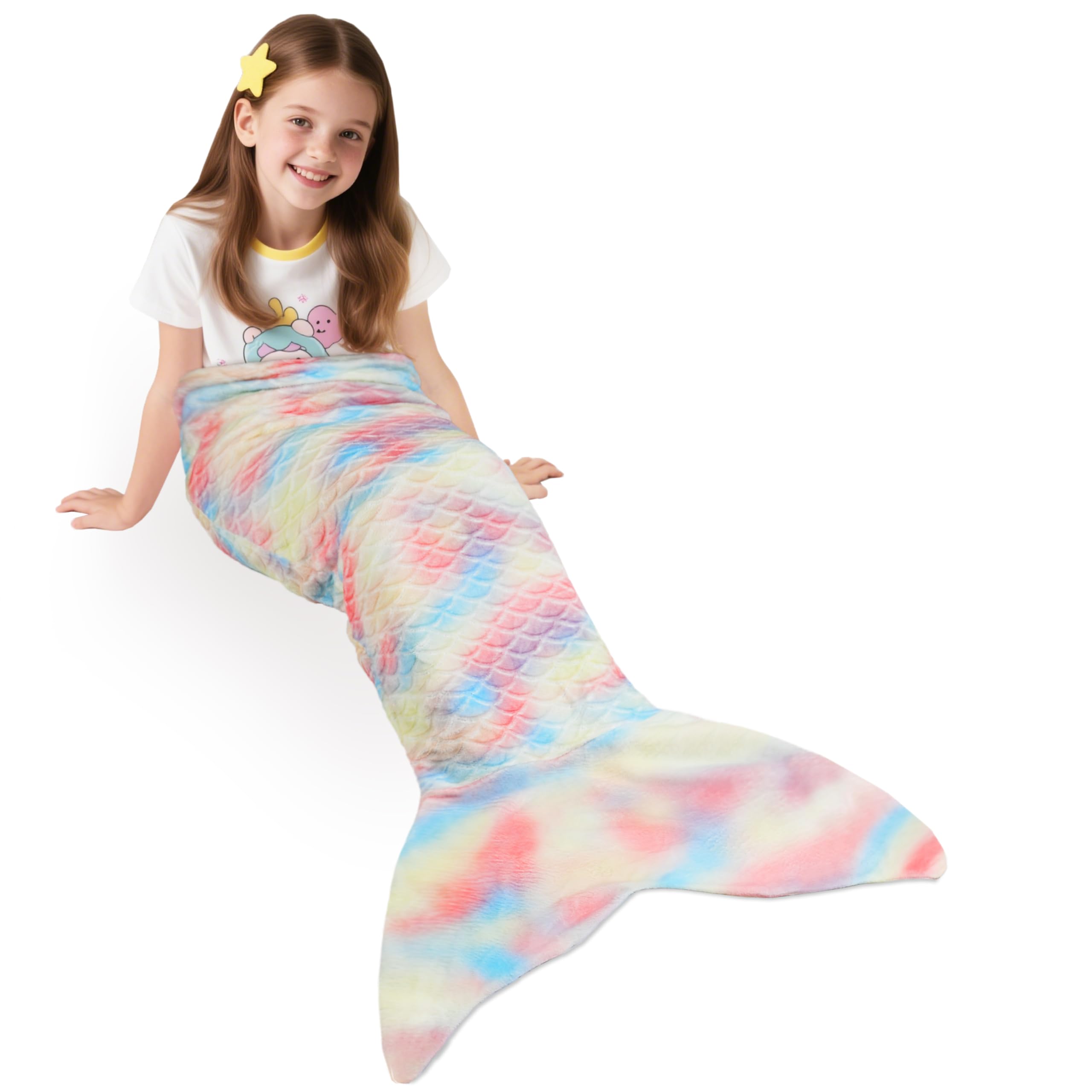 Catalonia Classy Mermaid Tail Blanket, Soft Warm Plush Fleece Sleeping Bag Snuggle Blanket for Teens 155 x 50 cm Candy Rainbow Mermaid, Fish Scale Pattern, Fantasy Mermaid — image 1