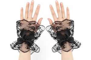 Brimekichio Short Lace Gloves for Women Fingerless Lace Gloves Cuff Length Tea Party Lolita Clown Halloween Accessories