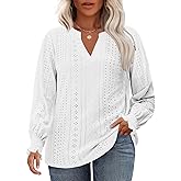 VISLILY Womens-Plus-Size-Tops Cute Ruffle Long Sleeve Shirts Trendy Casual V Neck Tunics Dressy Eyelet Work Blouses XL-5XL