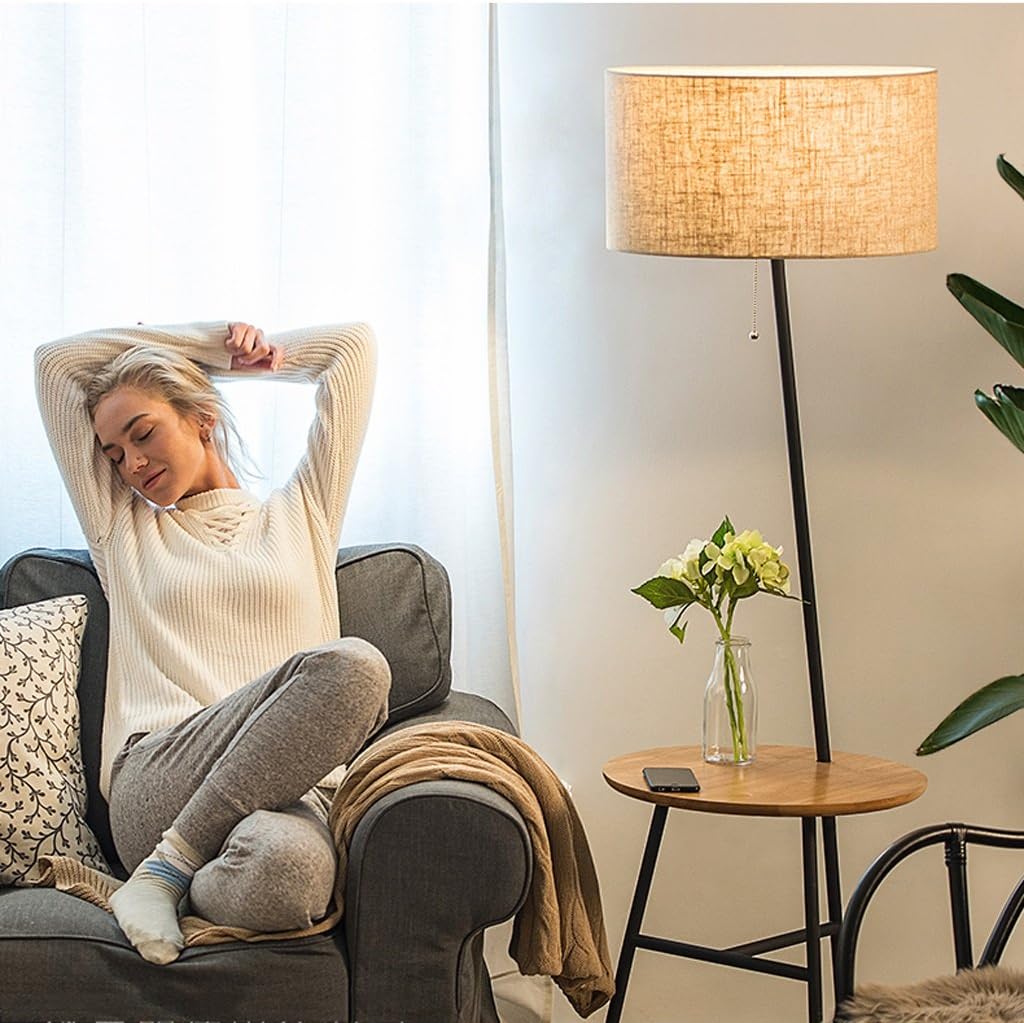 Floor Lamp MEILKING Modern Minimalist Living Room Sofa Table Standing Lamp Bedroom Creative American Nordic (Color : Wood flax)