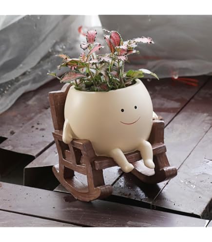 Amazon.com: eusbon 笑臉花盆,懸掛式鞦韆盆栽花盆花盆,大型樹脂