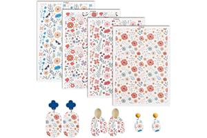 AHANDMAKER 4Pcs Flower Ceramics Clay Transfer Paper, 4 Styles Underglaze Transfer Decals Ceramic Decals Pottery Ceramics Clay Transfer Paper for DIY Earrings Pendants Hair Clip Jewelry Making