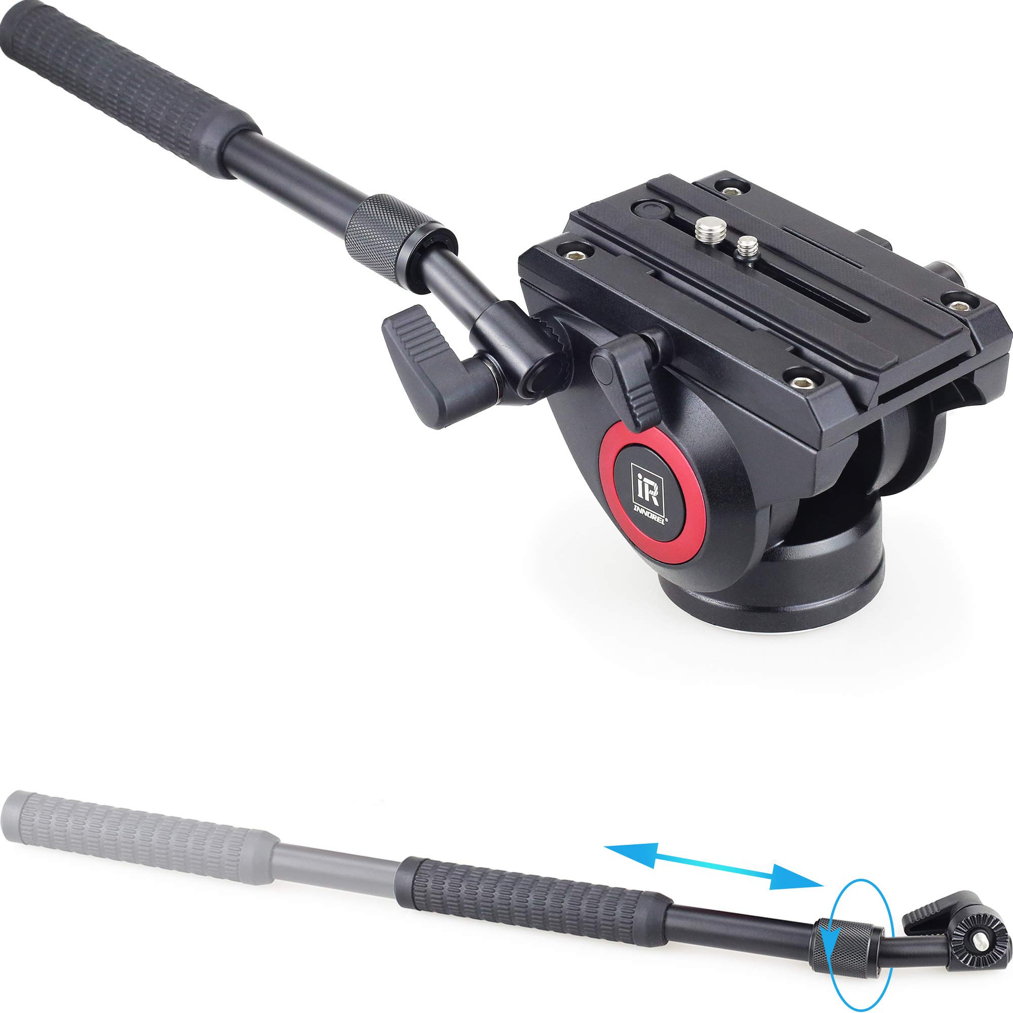 INNOREL H80 Professional Tripod Hydraulic Fluid Drag Head Tilt Head with Two Handles for Digital SLR Camera, Video Camera, Telescope Handle, Max Load 22 lbs / 10kg