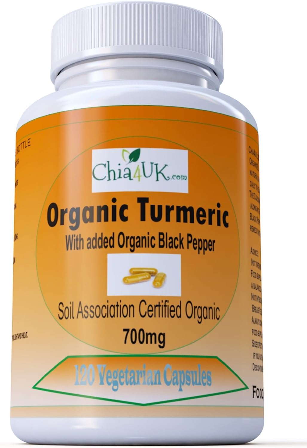 Chia4uk Ltd Organic Turmeric Curcumin 700mg, 120 Capsules With Organic Black Pepper Vegetarian Vegan Organic Certified