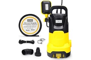 6699 1.5 HP Handy Submersible Utility Pump with 25FT 1-1/2” Heavy Duty PVC Lay Flat Hose Easy to Install for Removing Clean/Dirty Water from Pool Pond Flooded Basement Rain Barrel SUB 4500 Kit