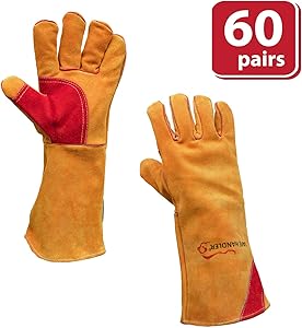 SAFE HANDLER Prime Welding Gloves with Kevlar Thread Protection | Reinforced Thumb and Palm, Heat Resistant for oven, MIG/TIG welding, Grill, Fireplace, BBQ, Animal Handling, 16 inch, Case of 60 Pairs