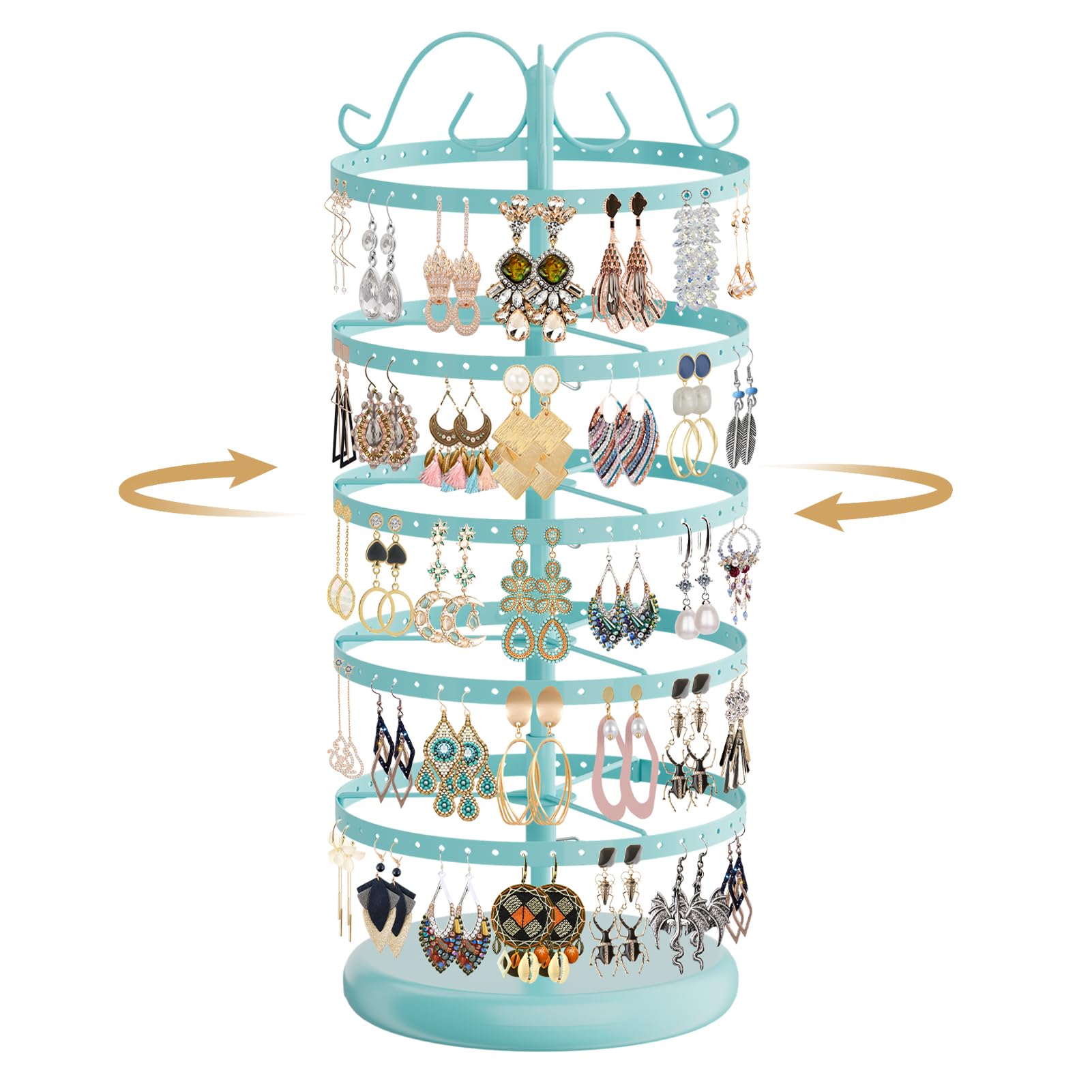 Photo 1 of MODOWEY 5 Tiers Metal Rotating Earring Holder Organizer Stand Adjustable Display Tree, 220 Holes Large Carousel Rack for Stud Hoop Pierced Dangling Women Girls, Perfect View for All Earrings(Blue)