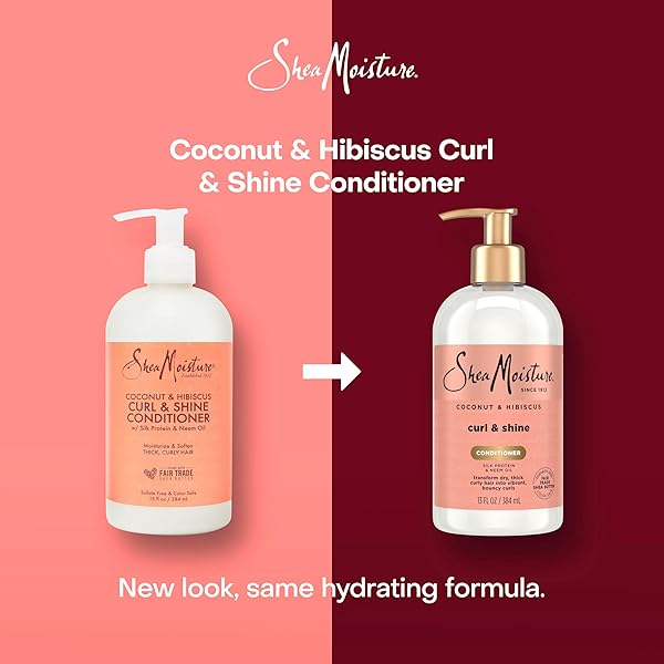 SHEAMOISTURE CURL & SHINE CONDITIONER COCONUT & HIBISCUS, FOR THICK, CURLY HAIR TO MOISTURIZE & SOFTEN, 13 OZ