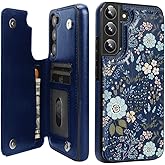 uCOLOR for Samsung Galaxy S22 Wallet Case,Flip Folio Leather with Card Holder Slots Kickstand Slim Fit Protective Cover Phone Case (Blue Flowers)