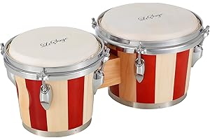 LeSage Bongo Drums for Adults 7" and 8" Wood Bongos Set Real Skin Drum Head with Tuning Key Child Bongos for Kids 15+