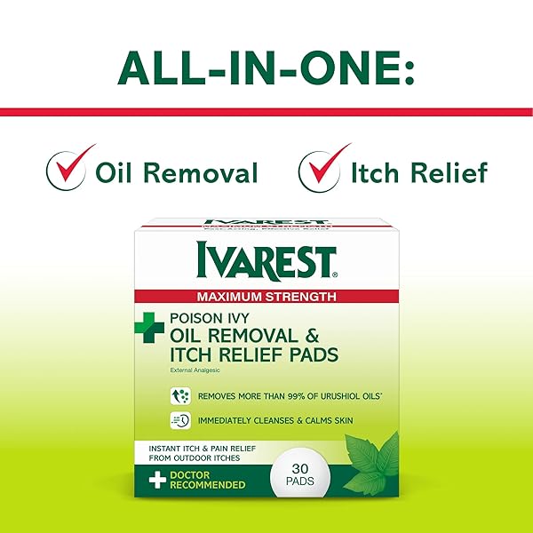 IVAREST POISON IVY OIL REMOVAL AND ITCH RELIEF PADS, 30 COUNT, POISON IVY WIPES, MAX STRENGTH, POISON PLANT AND INSECT BITE RELIEF, POISON IVY, OAK, SUMAC TREATMENT, ANTI-ITCH, MEDICATED, 30 CT.
