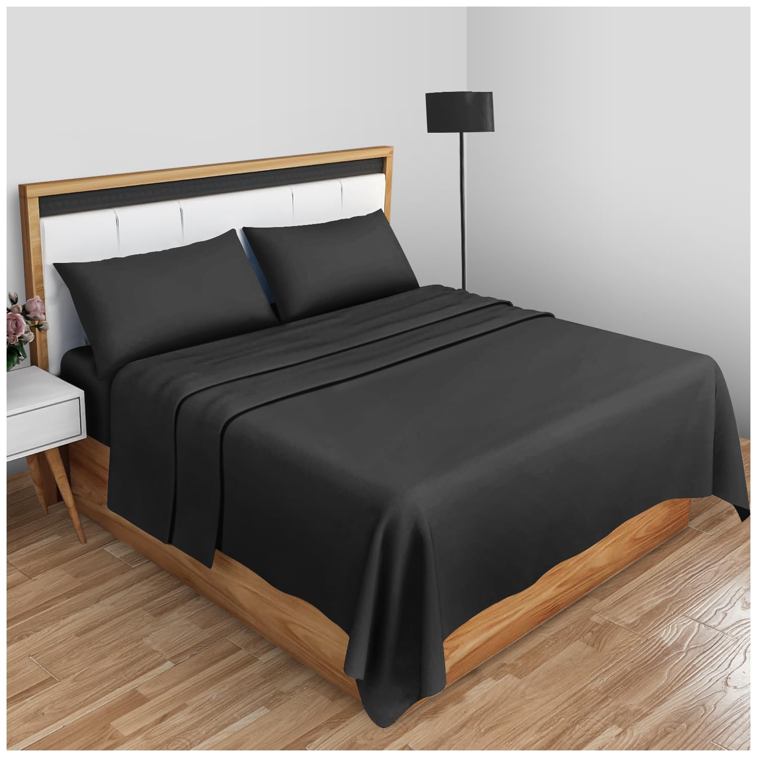 GC GAVENO CAVAILIA Super Soft Plain Dyed Diamond Flat Sheet [ Double - Black ] — image 1